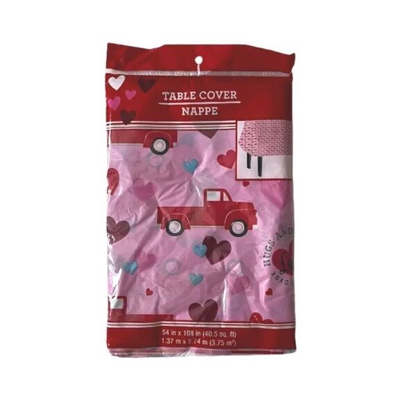 Red Truck Heart Valentine's Day Decor Pink Tablecloth Table Cloth Cover 54 X 108 - Picture 1 of 3